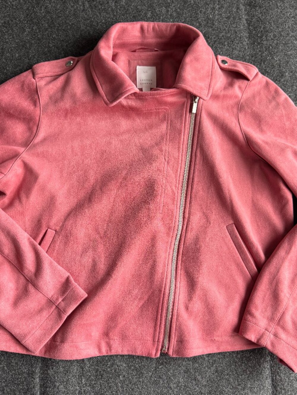 LC Lauren Conrad Pink Moto Jacket Women's Large Asym Zip